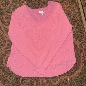 Sonoma Pink V-Neck Sweater with Cable Knit Design